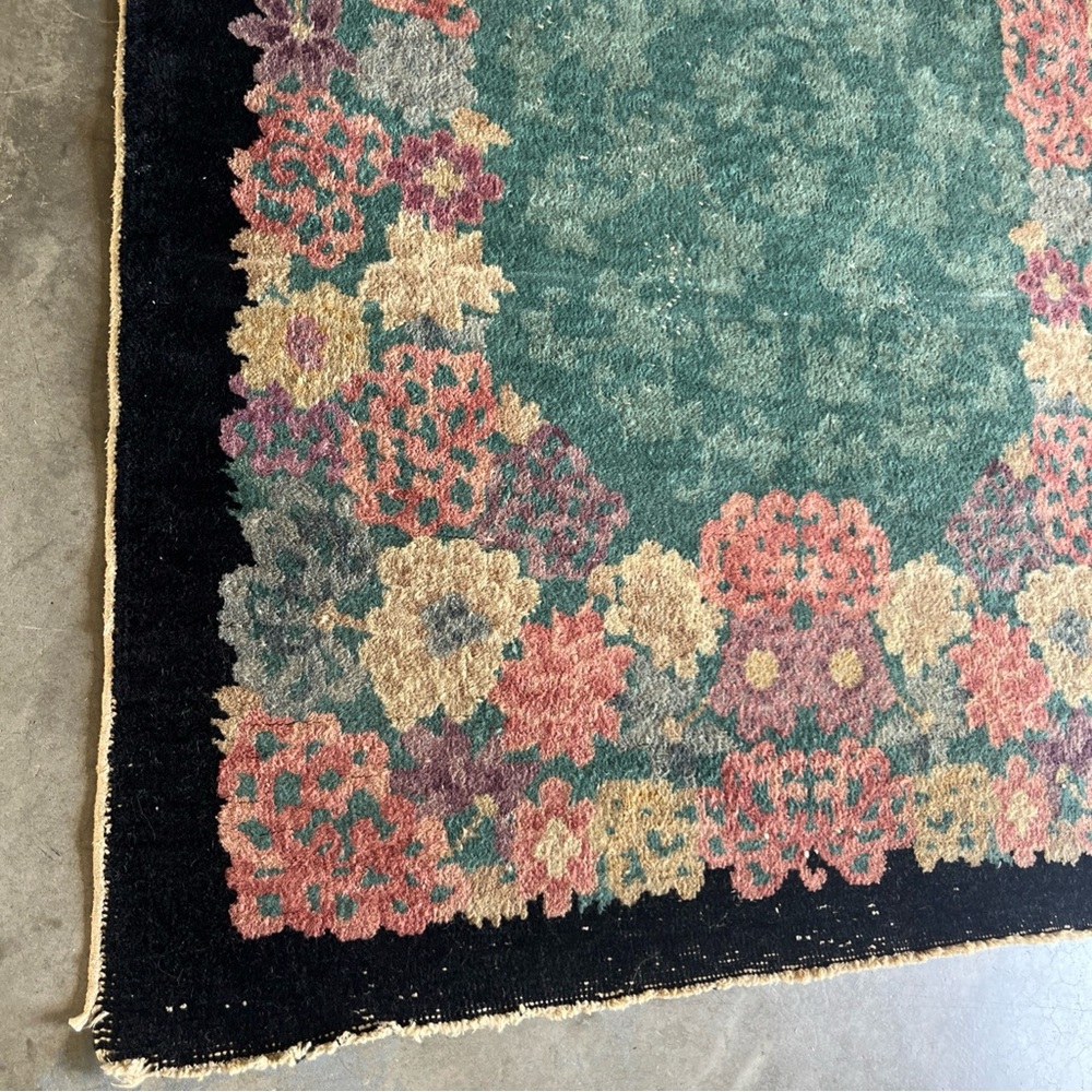 Antique Art Deco Chinese 3’x4’10” Hand Knotted Wool Floral Rug - Picture 8 of 12